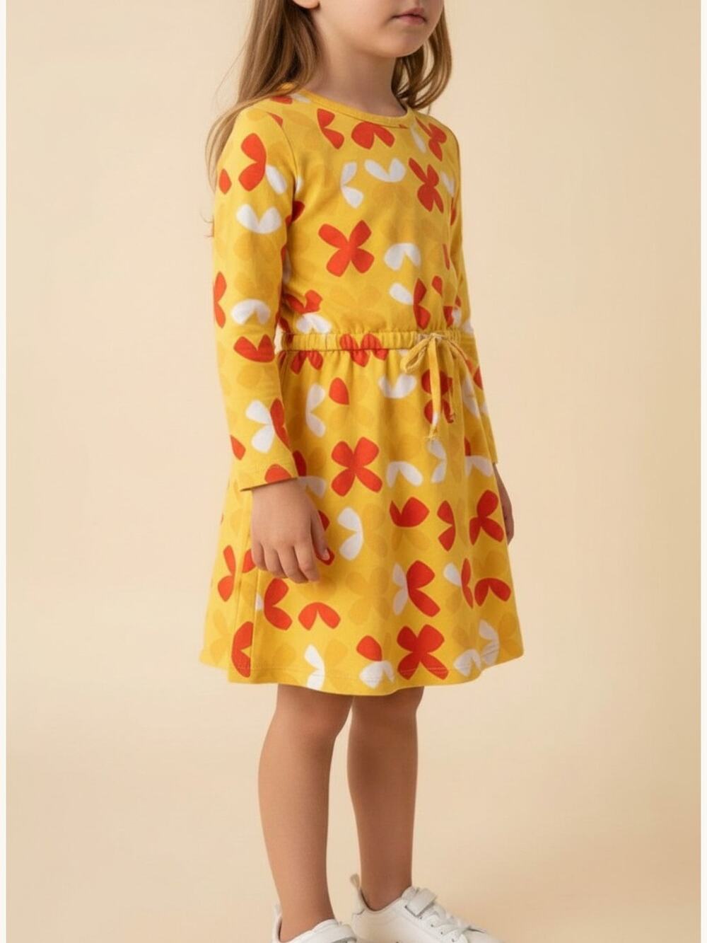 Hanna Andersson Yellow Bold Floral Knit Dress Girls 3T